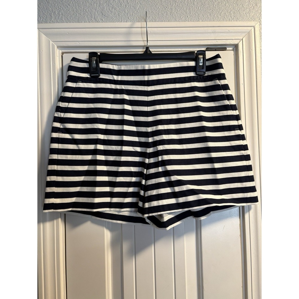 J.Crew Striped Shorts Womens 10 Navy White Nautical High Rise Cotton AL596 NWT